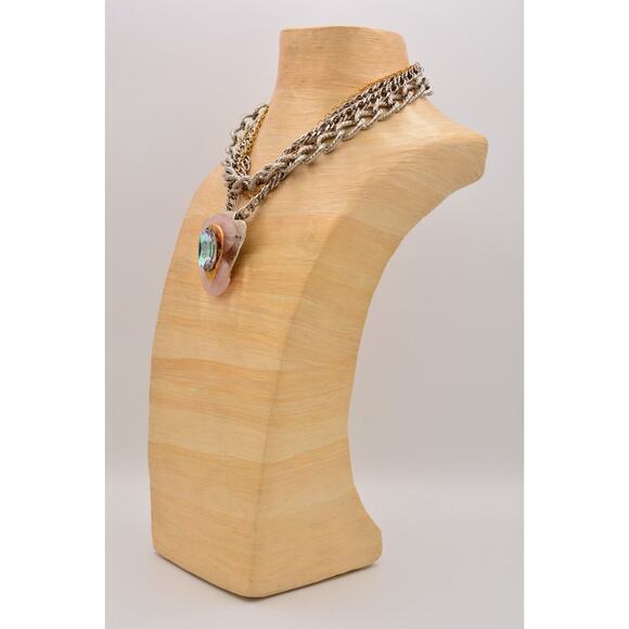 J. Jansen Brutalist Statement Necklace Crystal Pink Stone Chunky Signed Bin6A - Picture 8 of 12